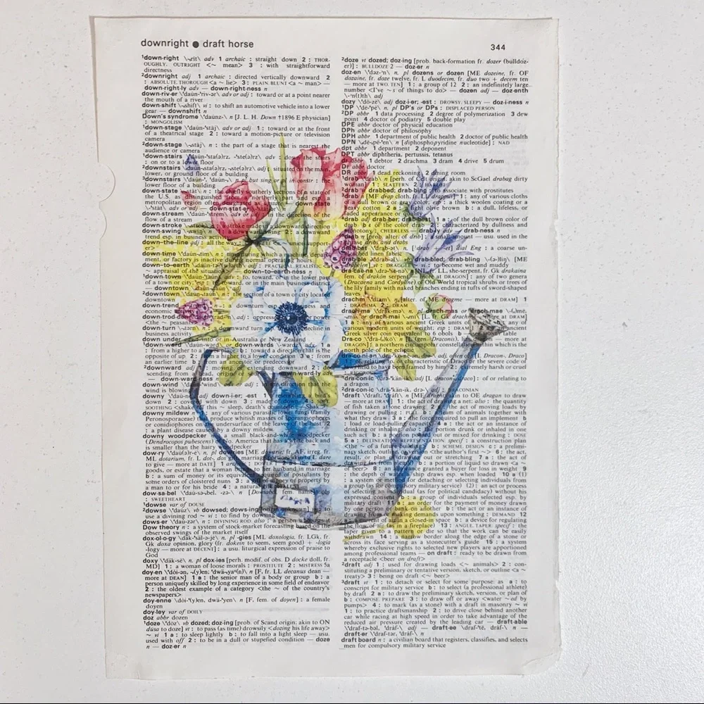Dictionary Art Print, Spring Flower Watering Can, Vintage Art Print